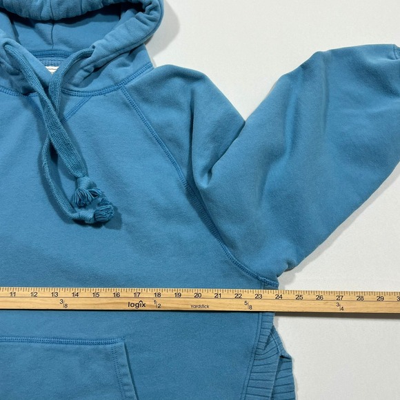 American Eagle Hoodie Oversized Ribbed Fleece Pullover Blue Split Hem Women L - Picture 4 of 14